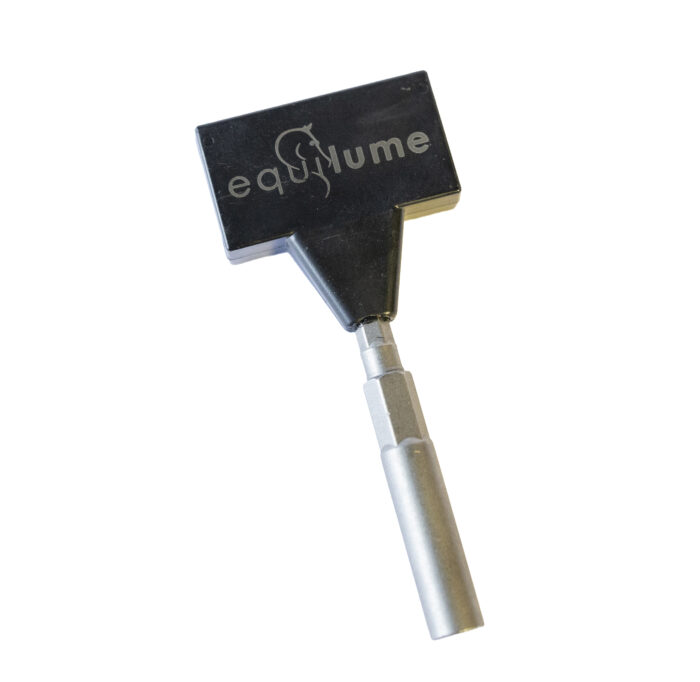 Equilume Smart Key shown on a white background. The Equilume Smart Key is a T shaped multi tool with a square magnet on top of a hexagonal socket tool.