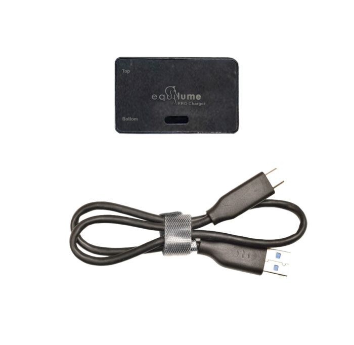 Equilume Pro Wireless charging pad and USB C cable shown on a white background.